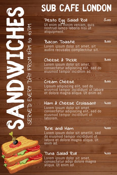 Sample price list